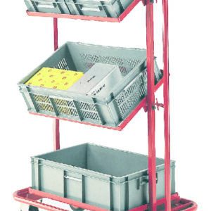 3 Tier trolley with 2 upper tiers able to tilt. To fit 3 x drop in containers