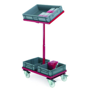 2 Tier trolley with upper tier able to tilt. To fit 3 x drop in containers
