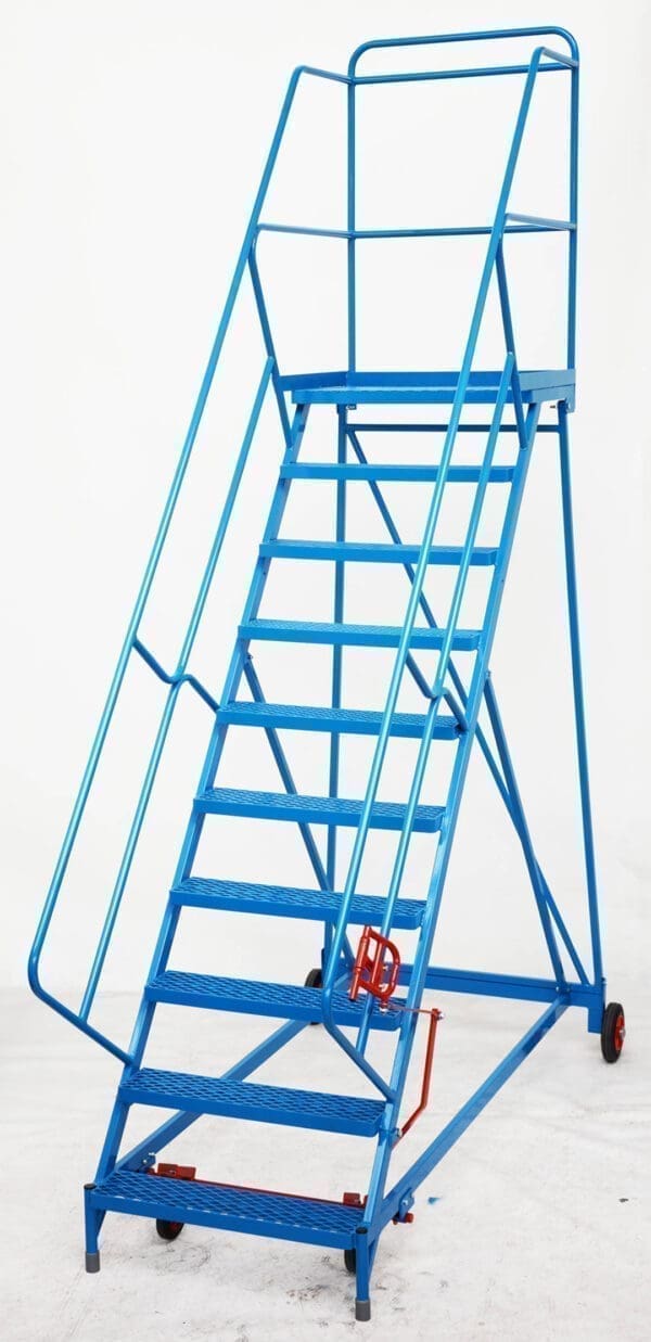 Fort® Wide Tread Blue 'Trojan' Mobile Step -  10 Step - Mesh - Easy Slope