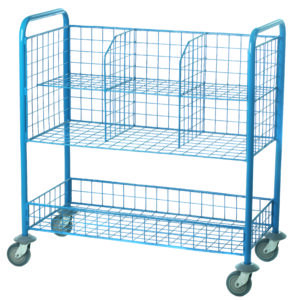 Post Room Trolley with 6 mesh compartments & a storage tray