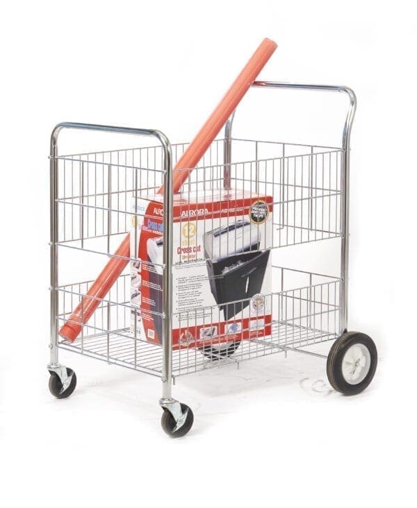 Chrome Plated Wire Tray Trolley - Large 200mm Rear Wheels